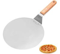 VEVOK CHEF Pelle Pizza, Palette à Pizza 25,5 x 25,5 cm Ronde Avec 22 cm Manche En Bois et Plateau Métallique en Acier Inoxydable - Spatule Cuisine pour Tourner vos Pizzas, Crèpes, Tarte etc