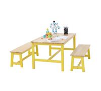 VEVOR 1 Table d’Enfant + 2 Bancs 1067x575x482 mm et 915x235x280 mm Ensemble de Meuble d'Enfant Plateau Facile à Nettoyer pour Étudier Manger Jouer Lire Crèche Garderie Chambre d’Enfants de 2 à 8 Ans