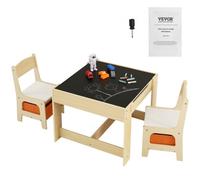 VEVOR 1 Table d’Enfant + 2 Chaises 610x610x483 mm et 290x300x530 mm Ensemble de Meuble d'Enfant avec Boîte de Rangement Plateau Double-Face pour Étudier Manger Jouer Lire Crèche Chambre d’Enfants