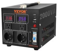 VEVOR 2000W Transformateur de tension Transformateur AC 110V⇋220V 2x US NEMA 5-15R 3 pôles/2x prises de sortie standard européennes Shucko, 1x port USB 5V, 1x prise de type C