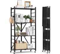 VEVOR 4 étages, étagères pliables avec roulettes, 33x71x137 cm, étagère pliable pour charges lourdes, étagère fixe sans montage, étagère de ménage, étagère de cuisine, étagère métallique pour garage, 