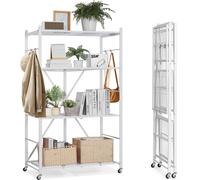 VEVOR 4 étages, étagères pliables avec roulettes, 53 x 91 x 152 cm, étagère pliable pour charges lourdes, étagère sur pied sans montage, étagère ménagère, étagère de cuisine, étagère métallique pour g