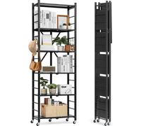 VEVOR 6 étages, étagères pliables avec roulettes, 30 x 61 x 183 cm, étagère pliable pour charges lourdes, étagère sur pied sans montage, étagère ménagère, étagère de cuisine, étagère métallique pour g