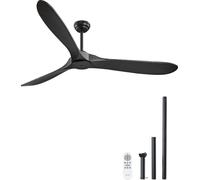 VEVOR 72" Ventilateur de plafond sans lumière, télécommande à 6 vitesses, 3 pales en bois, pour chambre à coucher, salon, terrasse, intérieur/extérieur, noir