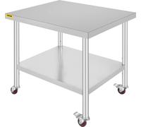 VEVOR 762 x 915 mm Table de cuisine en acier inoxydable avec roulettes Restaurant Barbecue extérieur BBQ