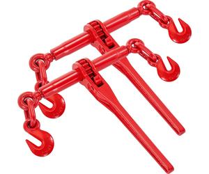 VEVOR 9215LBS Liens à cliquet 3/8" - 1/2", 9.215 LBS, charge de travail sécurisée, crochet G70 et longueur réglable, pour chaînes de qualité 70-80, arrimage, transport, remorquage, pack de 2, rouge