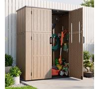 VEVOR Abri Jardin Résine 1,67 m³ Armoire Rangement Extérieur Étanche Marron pour Garage Terrasse, Stockage de Tondeuse et Outils Accessoires de Jardinage, Spacieux, avec Portes Verrouillables, Fond
