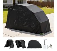 VEVOR Abri Moto 346x137,5x190 cm Garage Moto Tissu Oxford 600D Tente Garage Rabattable Abri de Rangement Extérieur Toutes Saisons Housse à Revêtement PVC avec Serrure, Fenêtres de Ventilation, Noir