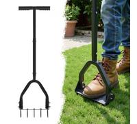 VEVOR Aérateur de Gazon Manuel 23,5 cm Aérateur de Pelouse Robuste Outil d'Aération de Terrasse pour Sols Compactés Durcis dans Jardin et Cour, avec 15 Pointes en Fer 6 cm, Manche Long, Large Plaque