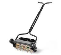 VEVOR Aérateur de Gazon Manuel à Pointes 45,7 cm Rouleau Aérateur de Pelouse pour Aération du Sol et Entretien Jardin et Pelouse, avec 4 Roues et Poignée, Plateau de Lestage Supporte jusqu'à 18,14 kg