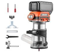 VEVOR Affleureuse sans Fil Moteur sans Balais Défonceuse Compacte 6 Vitesses Variables pour Travail Bois, Compatible avec Batterie 18 V Makita Non Incluse, avec Base Fixe, Capot d'Aspiration Poussière