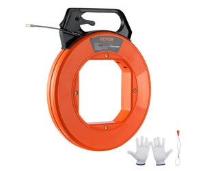 VEVOR Aiguille Électricien 38,1 m Tire Fils Électrique en PET Extracteur Tirage de Fil Câble Flexible 4,5 mm avec Boîtier Plastique Poignée Robuste Gants pour Murs Conduits Électriques Non Conducteur