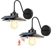 VEVOR Applique murale solaire col de cygne 350 lm, 3 modes d'éclairage & détecteur de mouvement, pack de 2 lampes de grange compatibles avec les ampoules E27, pour véranda, maison, entrée, garage, noi