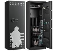 VEVOR Armoire à 10-12 Fusils, Coffre-Fort pour Armes à Feu 2 Façons de Verrouillage par Clavier Numérique et Clés, avec 4 Poches pour Pistolets et 3 Supports Réglables, Domicile, Assemblage Requis