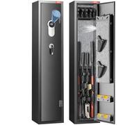 VEVOR Armoire à 5 Fusils 4 Pistolets en Acier Coffre-Fort pour Armes à Feu 2 Façons de Verrouillage Empreinte Digitale et Clé Anti-Effraction Alarme Antivol pour Sécurité Domicile 28x30x138 cm