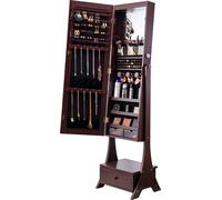 VEVOR Armoire à bijoux à miroir, miroir sur pied avec rangement, organisateur de miroir à bijoux verrouillable avec miroir intégral & doublure en velours & éclairage intérieur LED & tiroir, armoire à 