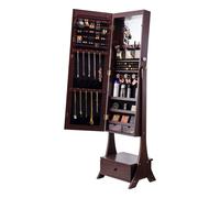 VEVOR Armoire à Bijoux avec Miroir Pleine Longueur, Organisateur de Bijoux sur Pied avec Rangement, Meuble de Rangement pour Bijoux Verrouillable, Doublure en Velours, LED Intérieur, Tiroir, Marron