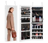 VEVOR Armoire à Bijoux Mural 108 cm, Organisateur de Bijoux avec Miroir et LED Intérieur, Meuble de Rangement Mural pour Bijoux Verrouillable, Fixé au Mur ou à la Porte, Doublure en Velours, Blanc