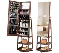 VEVOR Armoire à bijoux pivotante à 360°, organiseur de bijoux sur pied, hauteur 1550 mm, avec miroir pleine longueur, étagères de rangement, porte verrouillable avec 2 clés, pochettes pour accessoires