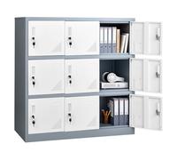 VEVOR Armoire à Casier Métallique 9 Portes, Casier Consigne en Acier Verrouillable, Vestiaire Consigne pour Employés Bureau École Gym, Capacité de Charge 29,9 kg par Niveaux, 2 Clés par Porte, Gris