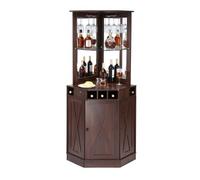 VEVOR Armoire Bar Industrielle de Coin, Meuble de Bar pour Liqueurs et Verres, Buffet avec Porte-verres, Grand Présentoir à Vin Autoportante en Bois pour Salon, Maison, Bar Domicile, Café, Marron