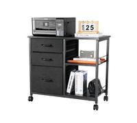 VEVOR Armoire de Bureau avec 3 Tiroirs en Tissu et 2 Étagères Ouvertes, Meuble Classeur Métallique Mobile, Caisson de Bureau pour Format Lettre, A4 et Dossiers, Rangement Classement Maison, Noir