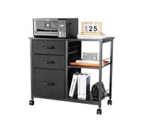 VEVOR Armoire de Bureau avec 3 Tiroirs en Tissu et 2 Étagères Ouvertes, Meuble Classeur Métallique Mobile, Caisson de Bureau pour Format Lettre, A4 et Dossiers, Rangement Classement Maison, Noir
