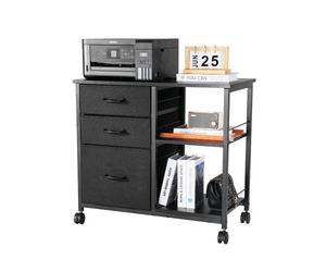 VEVOR Armoire de Bureau avec 3 Tiroirs en Tissu et 2 Étagères Ouvertes, Meuble Classeur Métallique Mobile, Caisson de Bureau pour Format Lettre, A4 et Dossiers, Rangement Classement Maison, Noir