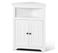 VEVOR Armoire de rangement d'angle 845 mm – 3 niveaux, 2 portes en bois, étagères réglables – Blanc