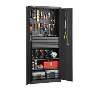 VEVOR Armoire de Rangement en Métal 76x38x180 cm, Charge 81,5 kg par Étagère, Armoire à Outils pour Garage, Atelier et Bureau, 2 Portes Verrouillables, Étagères Réglables, Panneau Perforé et 2 Tiroirs