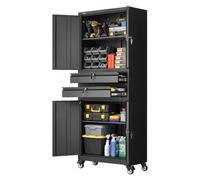 VEVOR Armoire de Rangement en Métal avec Roulettes 76x38x190,5 cm, Charge 81,5 kg par Étagère, Armoire à Outils pour Garage, Atelier et Bureau, 4 Portes Verrouillables, Étagères Réglables, 2 Tiroirs