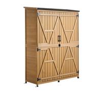VEVOR Armoire Jardin Bois 125,5x162,5 cm Meuble Rangement Extérieur Marron, pour Terrasse, Balcon, Porche, Étanche, Spacieux, avec Toit Incliné, Étagère Amovible, Base Surélevée, Portes Verrouillables