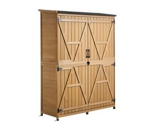 VEVOR Armoire Jardin Bois 125,5x162,5 cm Meuble Rangement Extérieur Marron, pour Terrasse, Balcon, Porche, Étanche, Spacieux, avec Toit Incliné, Étagère Amovible, Base Surélevée, Portes Verrouillables