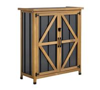 VEVOR Armoire Jardin Bois et Métal 86x95 cm Meuble Extérieur Noir et Marron, pour Terrasse, Balcon, Porche, Imperméable, avec Toit Incliné, Étagère Amovible, Base Surélevée, Portes Verrouillables