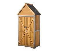 VEVOR Armoire Jardin en Bois et Métal 112x170 cm Meuble Rangement Extérieur, pour Terrasse, Balcon, Porche, Étanche, avec Toit en Pente, Étagère Amovible, Base Surélevée, Porte Verrouillable, Marron