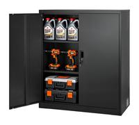 VEVOR Armoire Métallique 106 cm 3 Niveaux, Meuble de Rangement en Acier Verrouillable, pour Dossiers Outils Garde-Manger Garage Bureau, avec 2 Étagères Réglables, 2 Portes Magnétiques et 2 Clés, Noir