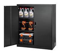 VEVOR Armoire Métallique 106 cm 3 Niveaux, Meuble de Rangement en Acier Verrouillable, pour Dossiers Outils Garde-Manger Garage Bureau, avec 2 Étagères Réglables, 2 Portes Magnétiques et 2 Clés, Noir