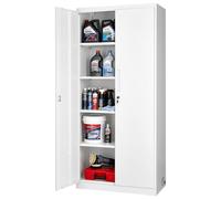 VEVOR Armoire Métallique 175 cm 5 Niveaux, Meuble de Rangement en Acier Verrouillable, pour Dossier Outils Atelier Garage Bureau, avec 4 Étagères Réglables, 2 Portes Magnétiques et 2 Clés, Blanc