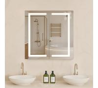 Armoire à pharmacie éclairée VEVOR avec miroir (65 x 65 cm), montage encastré ou mural, armoire de salle de bain LED à intensité variable en 3 couleurs avec miroir HD, tablette réglable, fonction de d
