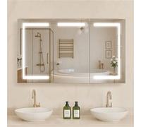 Armoire à pharmacie éclairée VEVOR avec miroir (100 x 60 cm), armoire de salle de bain LED à intensité variable en 3 couleurs avec miroir en verre trempé, fonction mémoire/2 étagères réglables/prises