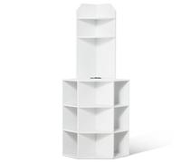 VEVOR Armoire rangement d'angle haute, 163,3 cm, meuble d'angle en bois à 6 niveaux avec ports et prises USB et étagères réglables, meuble cuisine angle autonome pour salon, cuisine, buanderie, blanc