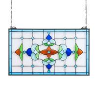 VEVOR Attrape-soleil Vitrail 66,4x40,2 cm, Vitrail Suspendu avec Chaîne, Style Tiffany, Rectangle Horizontal, Artisanat Traditionnel Vintage pour la Décoration de la Cuisine et de la Maison Fenêtre