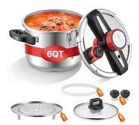 VEVOR Autocuiseur 6 L, Casserole Pression en Acier Inox avec Panier Cuisson et Couvercle en Verre Trempé, 3 Niveaux de Pression jusqu'à 100 kPa, pour Viande Riz Soupes Sauces, Compatible Tous Feux