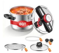VEVOR Autocuiseur 6 L, Casserole Pression en Acier Inox avec Panier Cuisson et Couvercle en Verre Trempé, 3 Niveaux de Pression jusqu'à 100 kPa, pour Viande Riz Soupes Sauces, Compatible Tous Feux