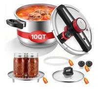 VEVOR Autocuiseur 9 L, Casserole Pression en Acier Inox, 3 Niveaux de Pression jusqu'à 100 kPa, avec Panier Cuisson et Couvercle en Verre Trempé, pour Viande Riz Soupes Sauces, Compatible Tous Feux