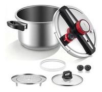 VEVOR Autocuiseur 9 L, Casserole Pression en Acier Inox, 3 Niveaux de Pression jusqu'à 100 kPa, avec Panier Cuisson et Couvercle en Verre Trempé, pour Viande Riz Soupes Sauces, Compatible Tous Feux