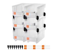 VEVOR Bac à Bec Empilable Lot de 6 Bacs de Rangement Plastique, 37,7 x 21,5 x 18 cm, Boites de Rangement pour Atelier, Garage, Petites Pièces, Fournitures de Bureau et Autres Accessoires, Transparent