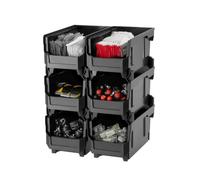 VEVOR Bac à bec empilable V6-Black-6 – Lot de 6, 14 L, 37,7 x 21,5 x 18 cm – Noir