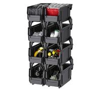 VEVOR Bac à Bec Empilable Lot de 8 Bacs de Rangement Plastique 27,6 x 14 x 13 cm Boites de Rangement Empilables pour Atelier, Garage, Petites Pièces, Fournitures de Bureau et Autres Accessoires, Noir