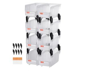 VEVOR Bac à Bec Empilable Lot de 8 Bacs de Rangement Plastique, 27,6 x 14 x 13 cm, Boites de Rangement pour Placard, Garage, Petites Pièces, Fournitures de Bureau et Autres Accessoires, Transparent